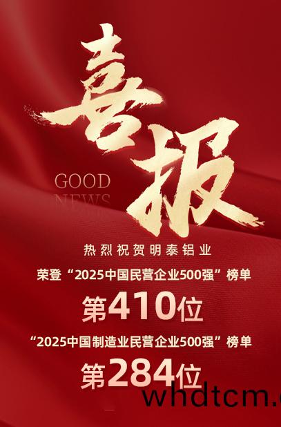 2025中(zhong)國民(min)營(ying)企業500強(qiang)牓(bang)單(dan)揭(jie)曉(xiao)，明(ming)泰(tai)鋁(lv)業(ye)排名再(zai)攀(pan)新高